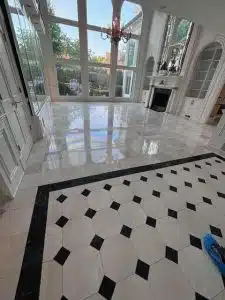 marble living room floor after polishing